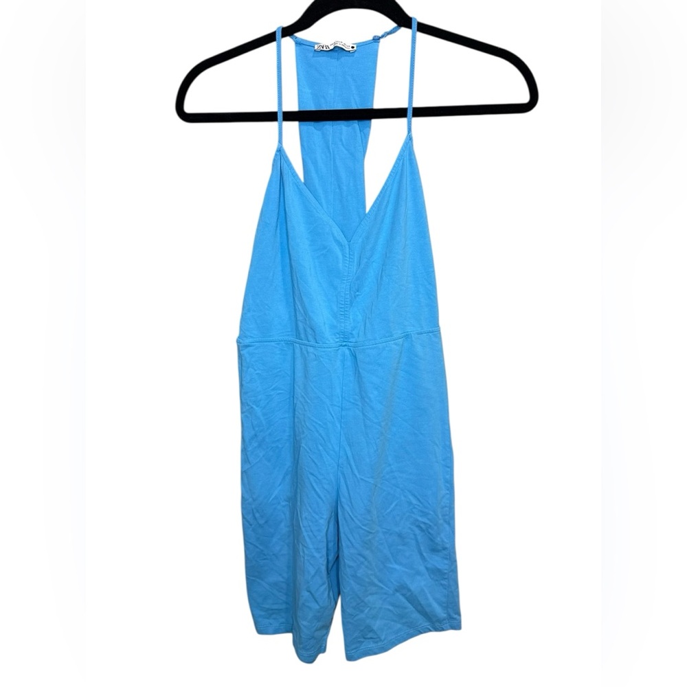 Zara Sky Blue Fitted Short Jumpsuit